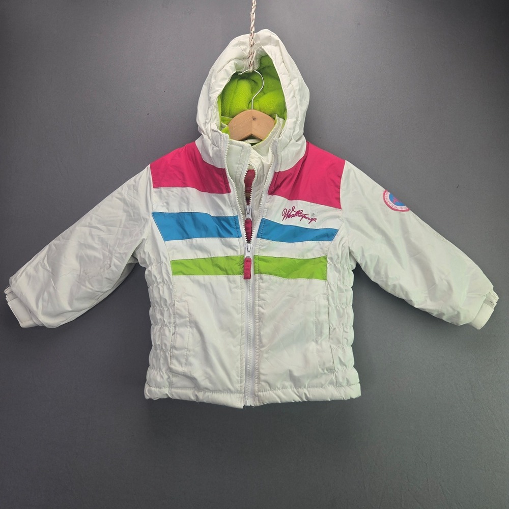 Weatherproof Girls Puffer Jacket 3T White Pink Blue Green Fleece Hooded Coat